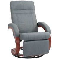HOMCOM Relaxfauteuil met Opklapbare Voetensteun, Draaibaar, Kantelbare Rugleuning, Linnenlook, Tot 140 kg, Grijs(m-10)