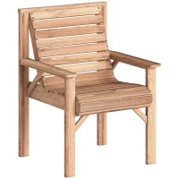 Outsunny Wooden Garden Dining Chair, Outdoor Chair Garden Armchair with Curved Seat and Wide Armrests, Natural Wood Finish(m-1)