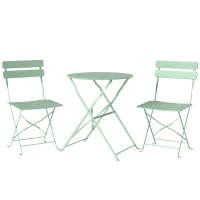 Outsunny Conjunto de Jardim Dobrável com 2 Cadeiras Dobráveis e Mesa Redonda Estrutura Metálica Eletroforética para Varanda Verde(m-1)