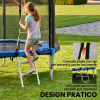 SPORTNOW Trampolino Elastico con Scaletta e Rete di Sicurezza, in Acciaio e Plastica, Ø180x200 cm, Blu(m-6)
