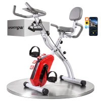 SPORTNOW 4-In-1 Folding Exercise Bike with Resistance Bands, Bluetooth App, 8-Level Magnetic Resistance, LCD Display, Orange(m-15)