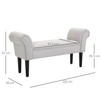 HOMCOM End of Bed Bench, Upholstered Window Seat with Arms and Wooden Legs, Modern Shoe Bench for Entryway, Living Room, Bedroom, Greyish White(m-3)