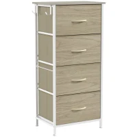 HOMCOM Chest of Drawers, Dresser with 4 Fabric Drawers, Tall Storage Unit with 4 Pockets and 2 Hooks, Steel Frame, Natural Wood(m-1)