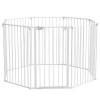 PawHut 2-in-1 Puppyren en Barrière, 8 Panelen, Vergrendelbare Deur, Staal, 90 cm Hoog, Wit(m-1)