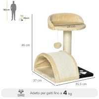 PawHut Albero Tiragraffi per Gatti per Gioco e Relax 35.5x37x46 cm Beige(m-3)