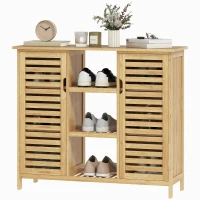 HOMCOM Sapateira de Bambu em Ripas com Prateleiras e Compartimentos Abertos para 9 Pares de Sapatos 100x33x86 cm Madeira(m-11)