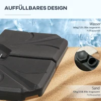 Outsunny Gewichtsbases voor Parasolstandaard, Vulbaar met Water en Zand, Kunststof, 103L x 103B x 8,3H cm, Zwart(m-5)