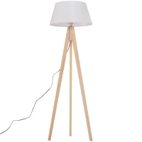 HOMCOM Lampada da Terra con Treppiede Paralume in Tessuto, Altezza 146 cm, Supporto Lampadina E27, Crema, 52x52x146 cm(m-9)