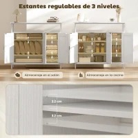 HOMCOM Aparador para Salón Industrial con 3 Puertas Compartimento Abierto Estantes Ajustables para Comedor 100x35x88 cm Blanco(m-5)
