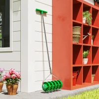 Outsunny Rolling Lawn Aerator, Manual Grass Spike Roller, Heavy Duty Garden Aerator with 3 Piece Detachable Handle and T-bar Grip, Outdoor Garden Lawn Tool, Dark Green(m-10)