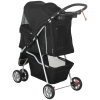 PawHut Passeggino per Cani Piccoli Pieghevole con Ruote Girevoli e Freno, 75x45x97 cm, Nero(m-9)