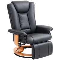 HOMCOM Relaxstoel met Ligfunctie, Draaibaar, tot 150 kg, Kunstlederbekleding, Stalen Frame, Zwart(m-11)