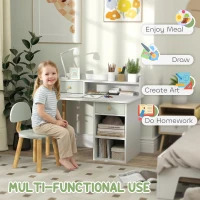 AIYAPLAY Two-Piece Children Study Table with Hutch, Kids Desk and Chair Set with Storage, Drawer, Shelves, Green(m-4)
