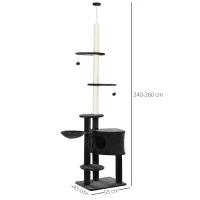 PawHut Arbre à chat poteau à griffer hauteur réglable dim. 55L x 45l x 240-260H cm 7 niveaux d'activités variées gris foncé(m-3)