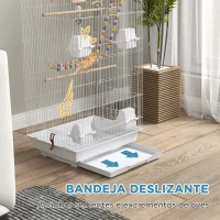 PawHut Gaiola para Passáros de Metal com Portas 4 Comedouros 3 Poleiros Baloiço Escadas e Bandeja Removível  46x36x100 cm Branco(m-6)