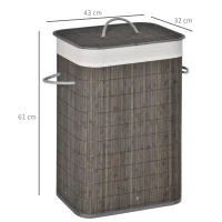 HOMCOM Wasmand met Handvatten en Wasbare Waszak, Rattan, Polyester, Katoen, Metaal, 43L x 32B x 61H cm, Grijs(m-3)