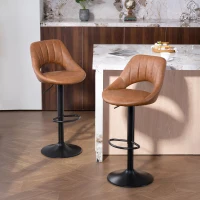 HOMCOM Bar Stools Set of 2, PU Leather Swivel Barstools with Backrest and Footrest for Kitchen, Counter, Breakfast Bar, Brown(m-2)