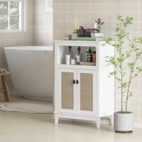 HOMCOM Armário Casa de Banho com 2 Portas em Vime Prateleira Ajustável e Compartimento Aberto 60x30x90 cm Branco(m-10)