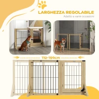 PawHut Cancelletto per Cani Estensibile con Porta e 2 Pannelli, Piedini Triangolari, 112-159x70 cm, Legno Naturale(m-4)