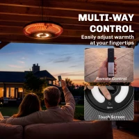 Outsunny Hanging Electric Patio Heater with LED Light, 1000/2000 W IP65 Outdoor Infrared Heater with Touch/Remote Control, Black(m-8)