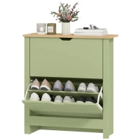 HOMCOM Slim Shoe Cabinet, Narrow Shoe Cupboard with 2 Flip Drawers, Adjustable Shelves for 12 Pairs of Shoes, Green(m-11)