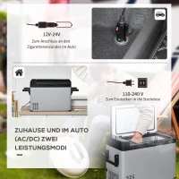 Outsunny Koelbox met stekker 50L LCD Display 2 Modi Compressor voor Auto Reizen en Boot Camper, Grijs en Zwart(m-6)