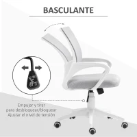 HOMCOM Silla de Escritorio de Malla Giratoria con Altura Ajustable Función de Basculante y Reposabrazos Carga 120 kg Gris(m-5)