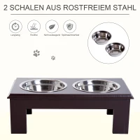 PawHut Voerbak voederbak hondenbak verhoogd 2 bakken katten MDF rvs(m-5)