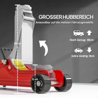 HOMCOM krik, 8-38 cm hoogte, 2,5 ton draagvermogen, staal, verrijdbaar, rood(m-4)