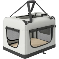PawHut Transporteur Souple pour Chiens de Petite Taille Pliable avec Gamelle, en Tissu Oxford, Gris clair(m-1)