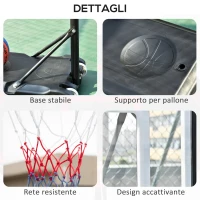 HOMCOM Canestro Basket Altezza Regolabile 160-210cm, Struttura in Acciaio e Base con Ruote, Tabellone in PE Trasparente(m-7)