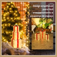 Outsunny Conjunto de 3 Caixas de Presente de Natal com 58 LEDs Branco Quente Enfeites Luminosos para a Árvore de Natal Dourado(m-7)