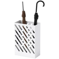 HOMCOM Paragüero de Acero Galvanizado Soporte de Paraguas Estrecho con Bandeja de Goteo Extraíble 4 Ganchos 28x14x41 cm Blanco(m-11)
