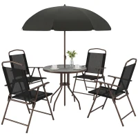Outsunny Conjunto de Muebles para Jardín con 4 Sillas 1 Mesa y 1 Parasol Texteline Aluminio y Poliéster Negro(m-12)