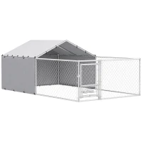 PawHut Recinto per Cani con Coperture e Ciotole Girevoli, in Acciaio e tessuto Oxford, 4x2.3x1.5 m, Argento(m-1)