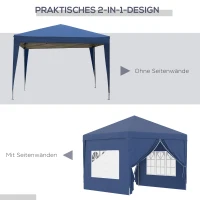 Outsunny Paviljoen, Partytent, 4 afneembare zijwanden, 2 ramen, metalen frame, 2,95 x 2,95 m, Blauw(m-4)