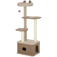 PawHut Albero Tiragraffi per Gatti con Lettino, Casetta e Piattaforme, in Legno e Cashmere, 48x40x133 cm, Marrone(m-1)