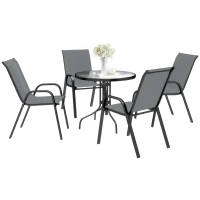 Outsunny Five-Piece Steel Patio Set, with Glass-Top Table - Dark Grey(m-14)