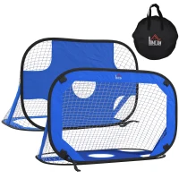 HOMCOM Fußballtore, Pop Up Tor, Tragbares Fußballnetz, 2er Set Minitore, mobil mit Tragetasche, Faltbar, Blau, 123 x 80 x 80 cm(m-1)
