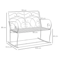 Outsunny Patio 2 Seater Rocking Bench Steel Garden Outdoor Garden Loveseat Chair w/ Decorative Backrest White(m-3)