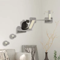 PawHut 3-Piece Cat Wall Furniture with Scratching Posts, Scratching Pads, Perches, Cat Wands, Toy Balls, Light Grey(m-10)