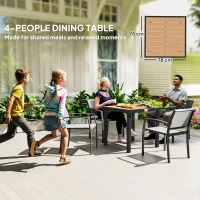 Outsunny 78 cm Garden Dining Table for 4 People, Square Outdoor Coffee End Side Table with Aluminium Legs, Natural Wood Finish(m-8)