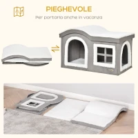 Pawhut Casetta per Gatti da Interno con 2 Entrate, Finestra e Base Antiscivolo, 63.5x37x40cm, Grigio(m-4)
