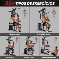 HOMCOM Máquina de Musculação com Pesos Ajustáveis de 65 kg, Prensa de Peito e Pernas, Roldana, 135x103x210 cm, Preto(m-4)