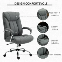 Vinsetto Sedia da Ufficio Imbottita e Girevole in Tessuto Traspirante, 65x78x110-120cm, Grigio(m-8)
