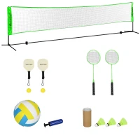 SPORTNOW Ensemble set complet de badminton, pickleball et volleyball, 3 en 1, jeux sport extérieur avec filet hauteur réglable(m-12)