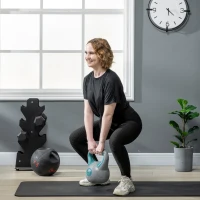 SPORTNOW Kugelhantel, Kettlebell, 10 kg, flache Unterseite, großer Griff, Kunstledermantel, blau, 22 x 16 x 26 cm(m-2)