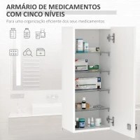 kleankin Armário de Medicamentos de Parede 5 Níveis com Prateleiras de Vidro Ajustáveis Fechadura Chaves 30x20x70 cm Branco(m-8)