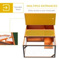 PawHut Rabbit Hutch Outdoor Guinea Pig Hutch with Run Small Animal Off-ground Duck House Hideaway Garden with Openable Roof 125.5 x 100 x 49cm Orange(m-5)