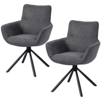 HOMCOM Set van 2 Eetkamerstoelen, Draaibaar, Zacht Gepolsterd, Armleuningen, Metalen Poten, Donkergrijs(m-10)